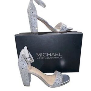 Shimmering Silver Stiletto Heels with Ankle Strap